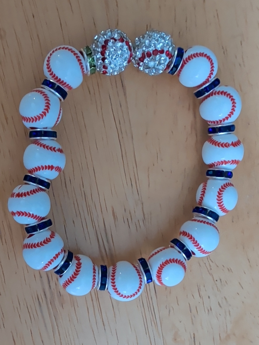 Baseball Beads Accented With Blue Bracelet. NWOT